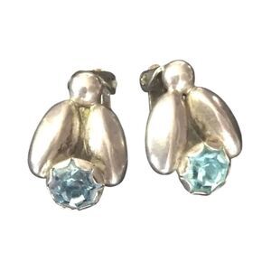 Max Standager Earrings Round Cut Aquamarine Sterling Silver 925 Clip On Denmark